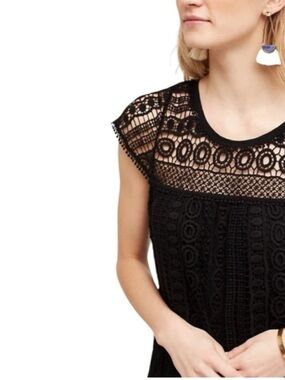 Anthropologie Maeve Black Crochet Mini Dress Size XS
